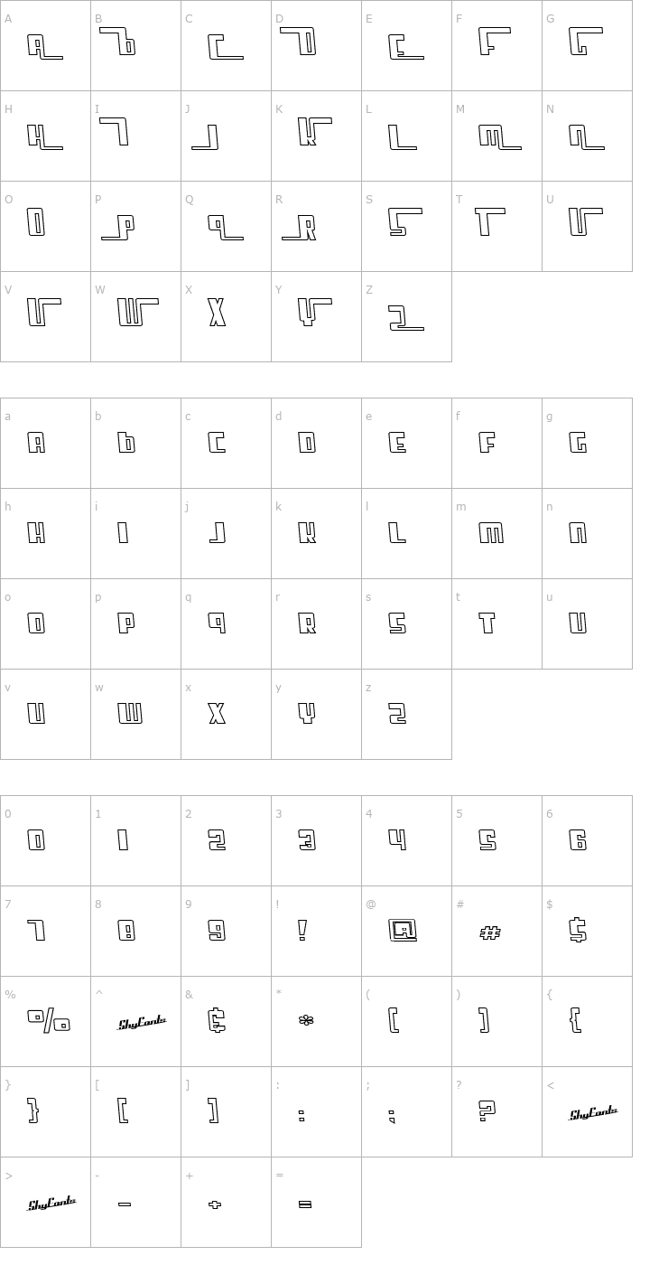 Character Map SF Cosmic Age Outine Font