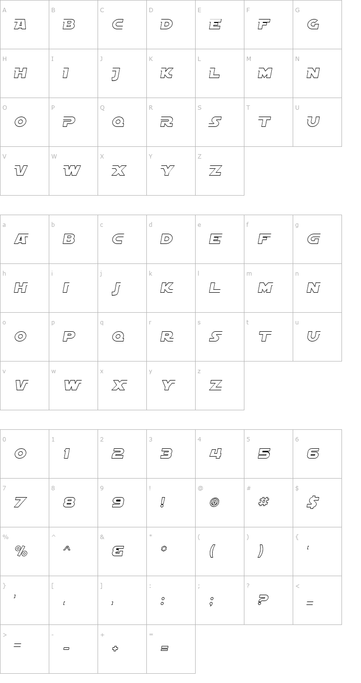 Character Map SF Distant Galaxy AltOutline Italic Font