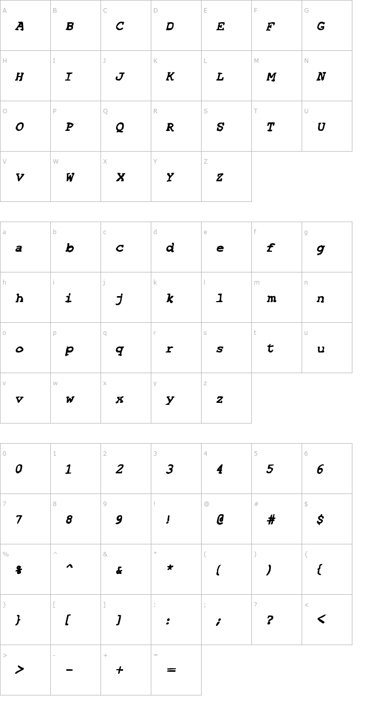 Character Map SF Espionage Heavy Oblique Font