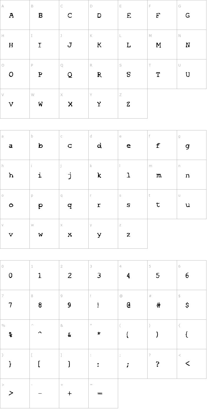 Character Map SF Espionage Medium Font