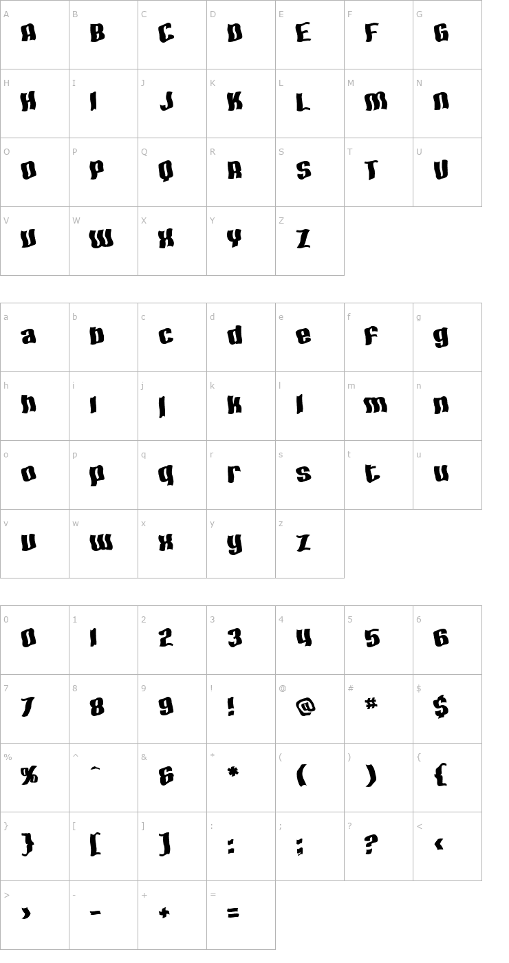 Character Map SF Hallucination Extreme Font