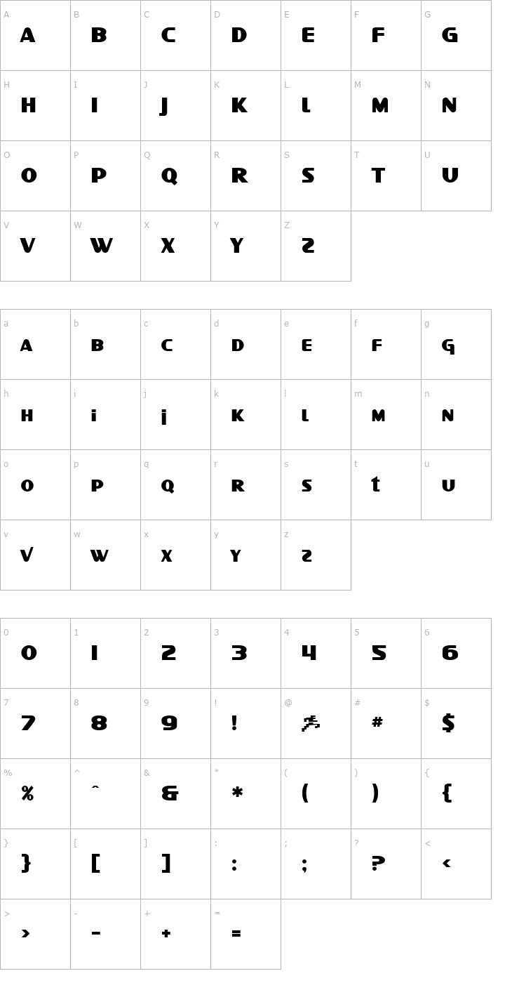 Character Map SF Intellivised Bold Font