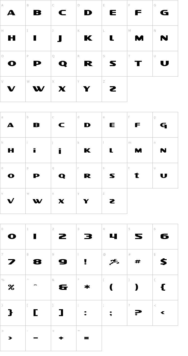 Character Map SF Intellivised Extended Font