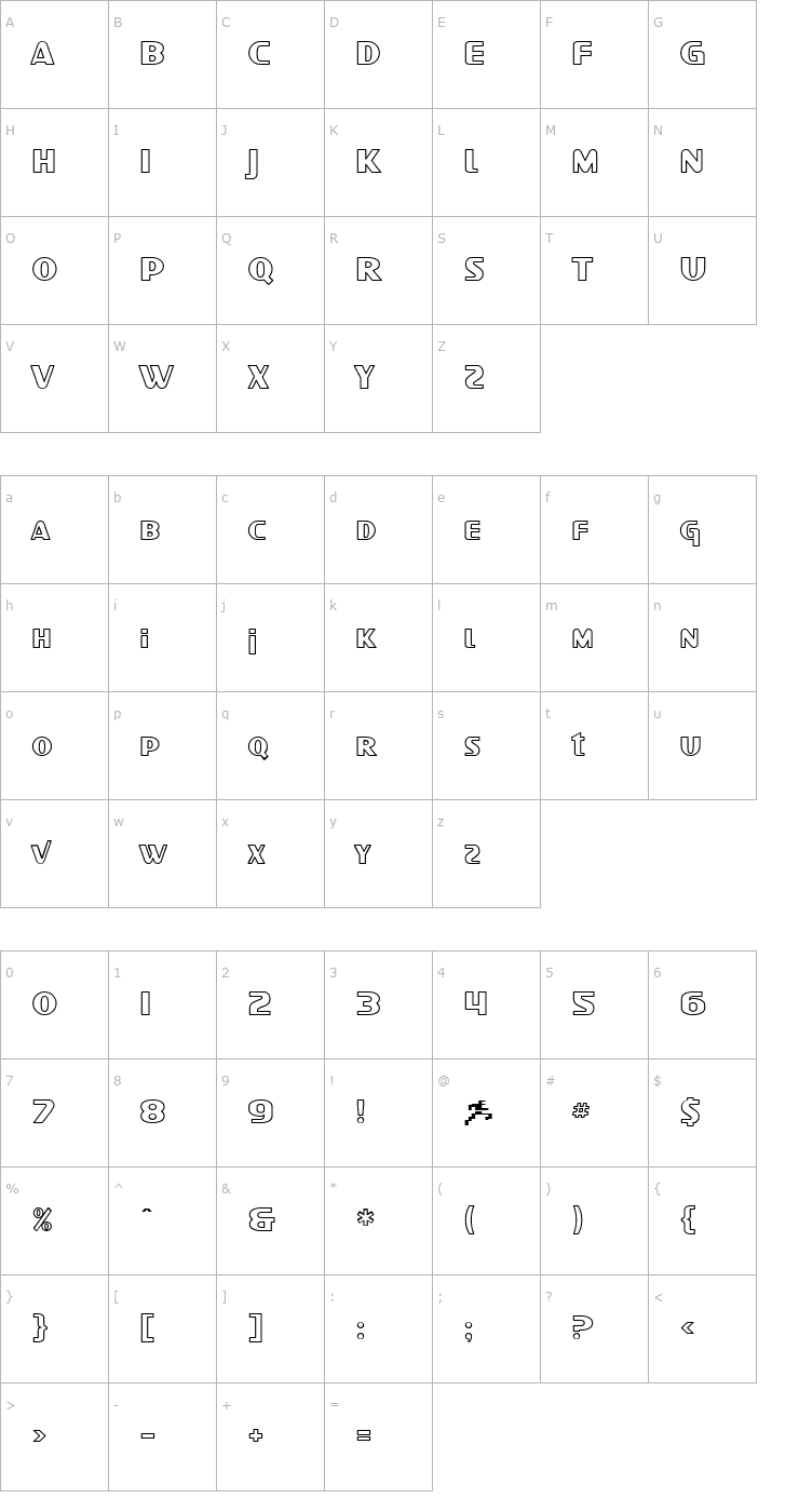 Character Map SF Intellivised Outline Font