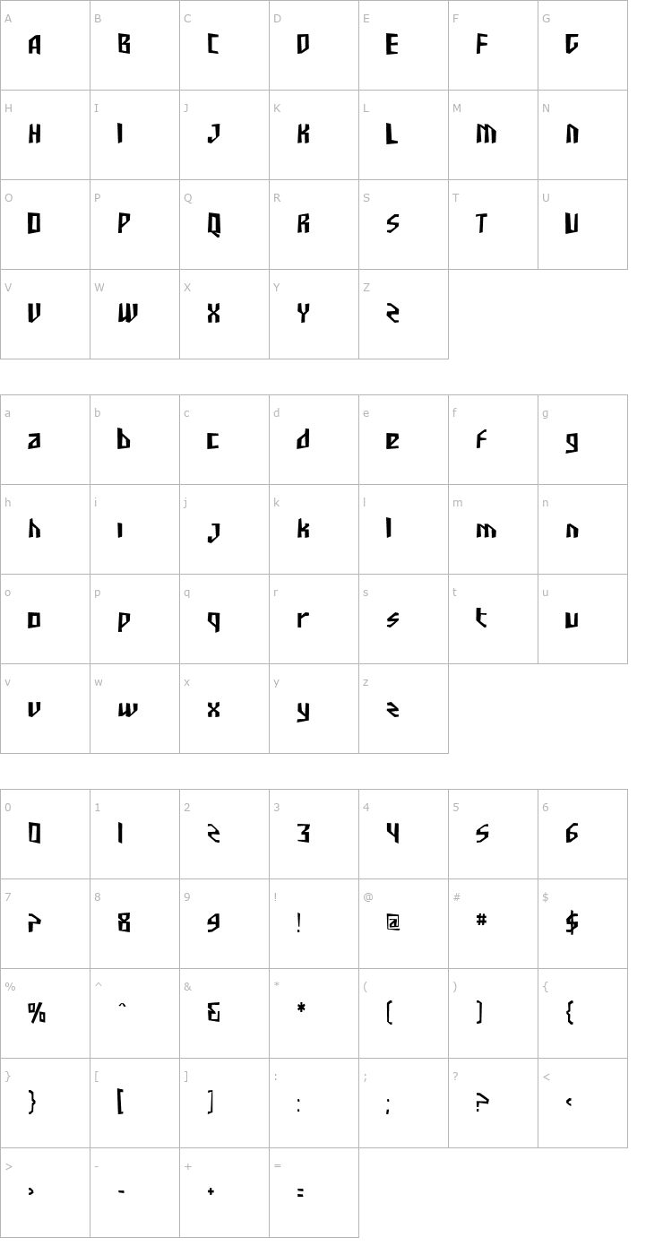 Character Map SF Junk Culture Condensed Font