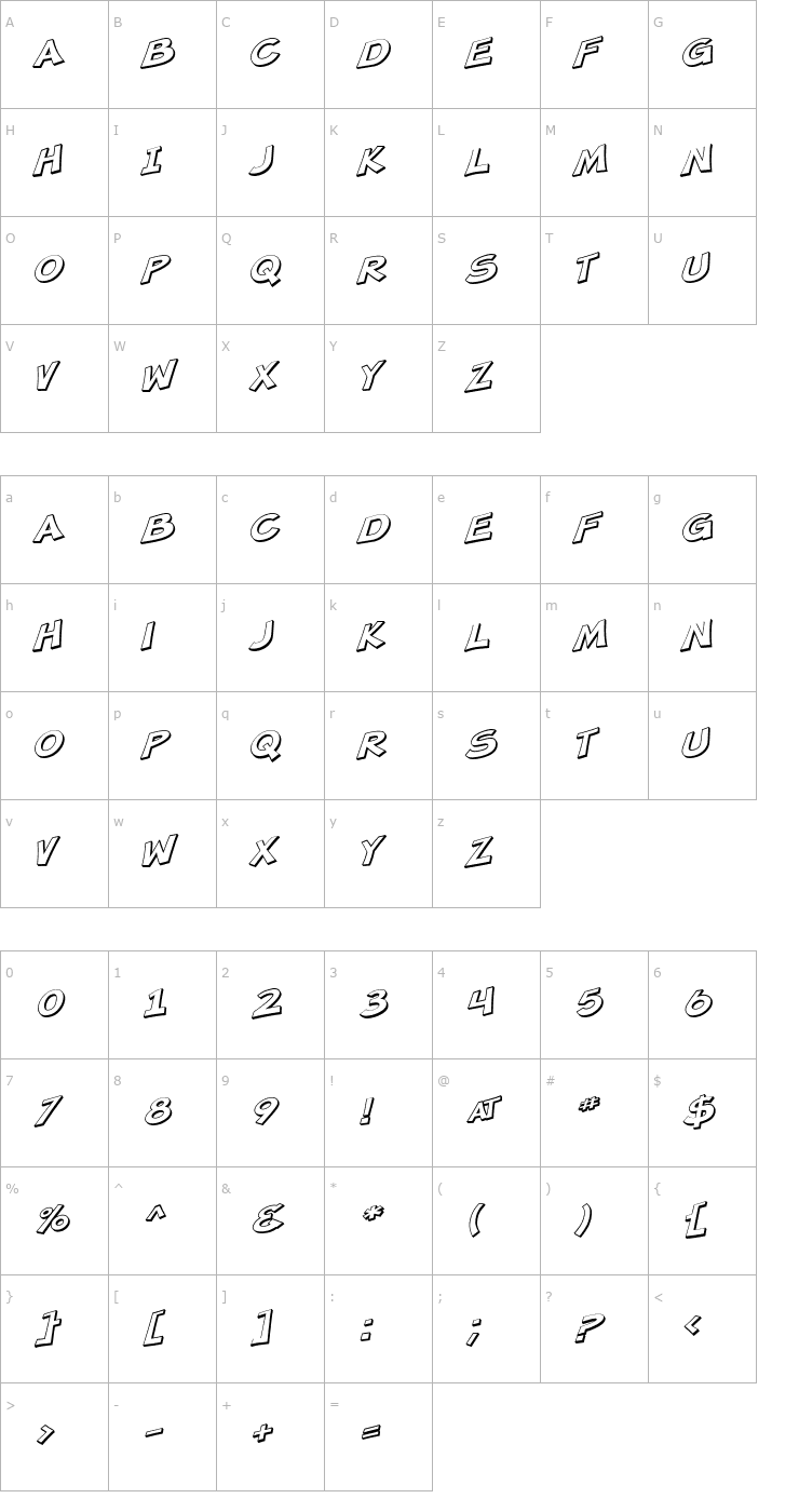 Character Map SF Minced Meat Shaded Oblique Font