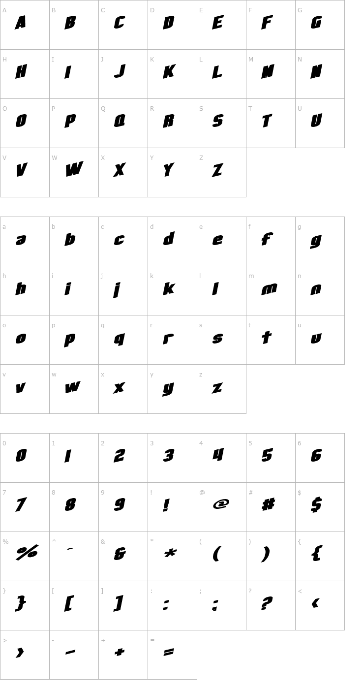 Character Map SF Obliquities Extended Bold Font