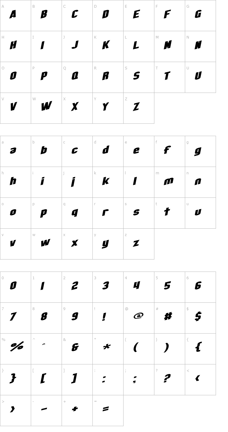 Character Map SF Obliquities Extended Font