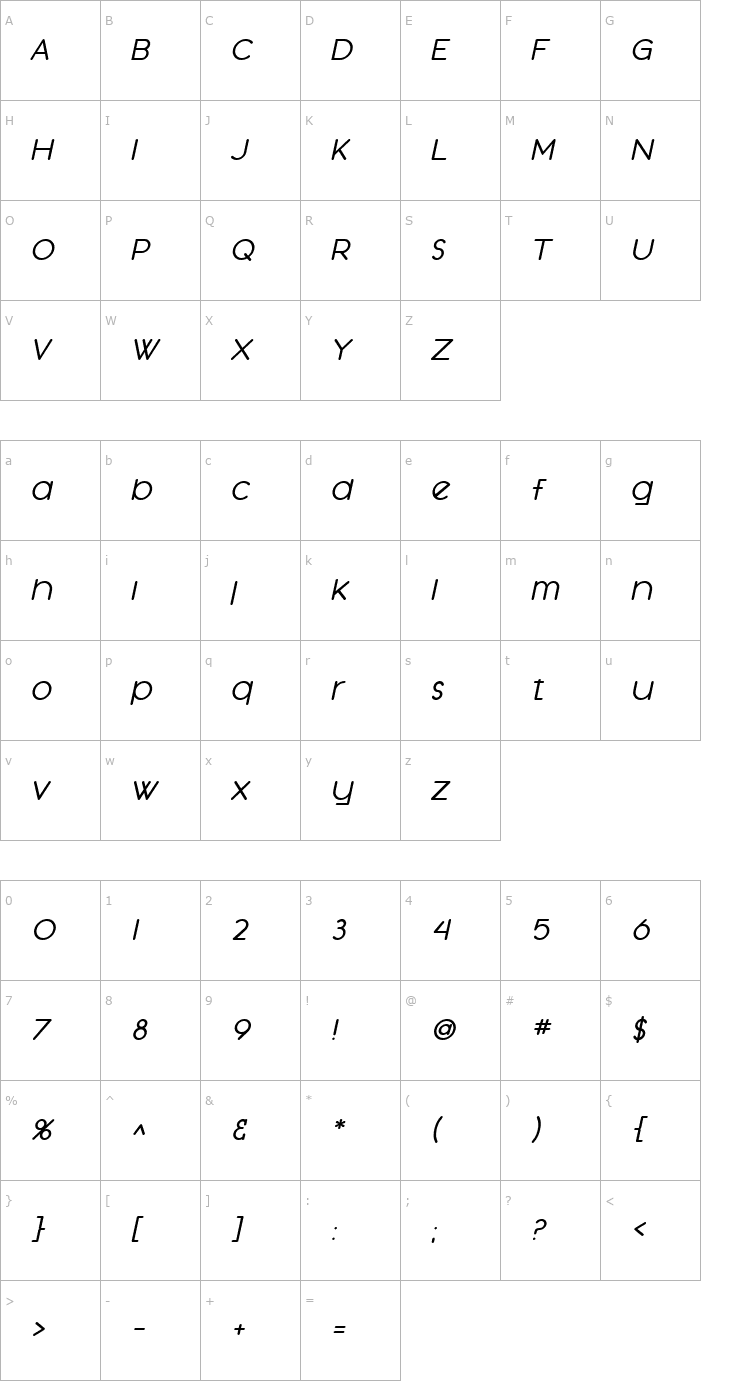 Character Map SF Orson Casual Medium Oblique Font