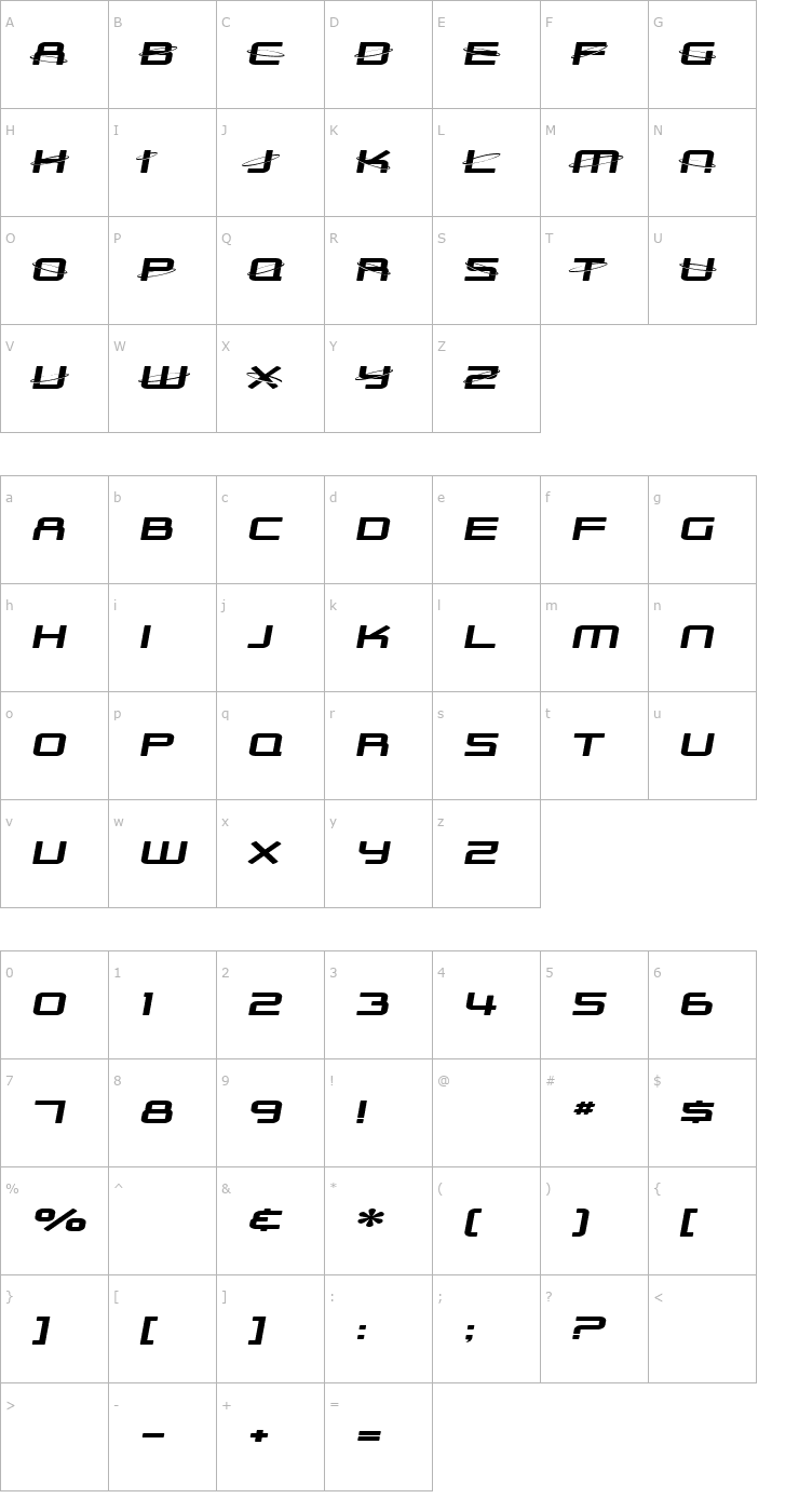 Character Map SF Outer Limits Extended Font