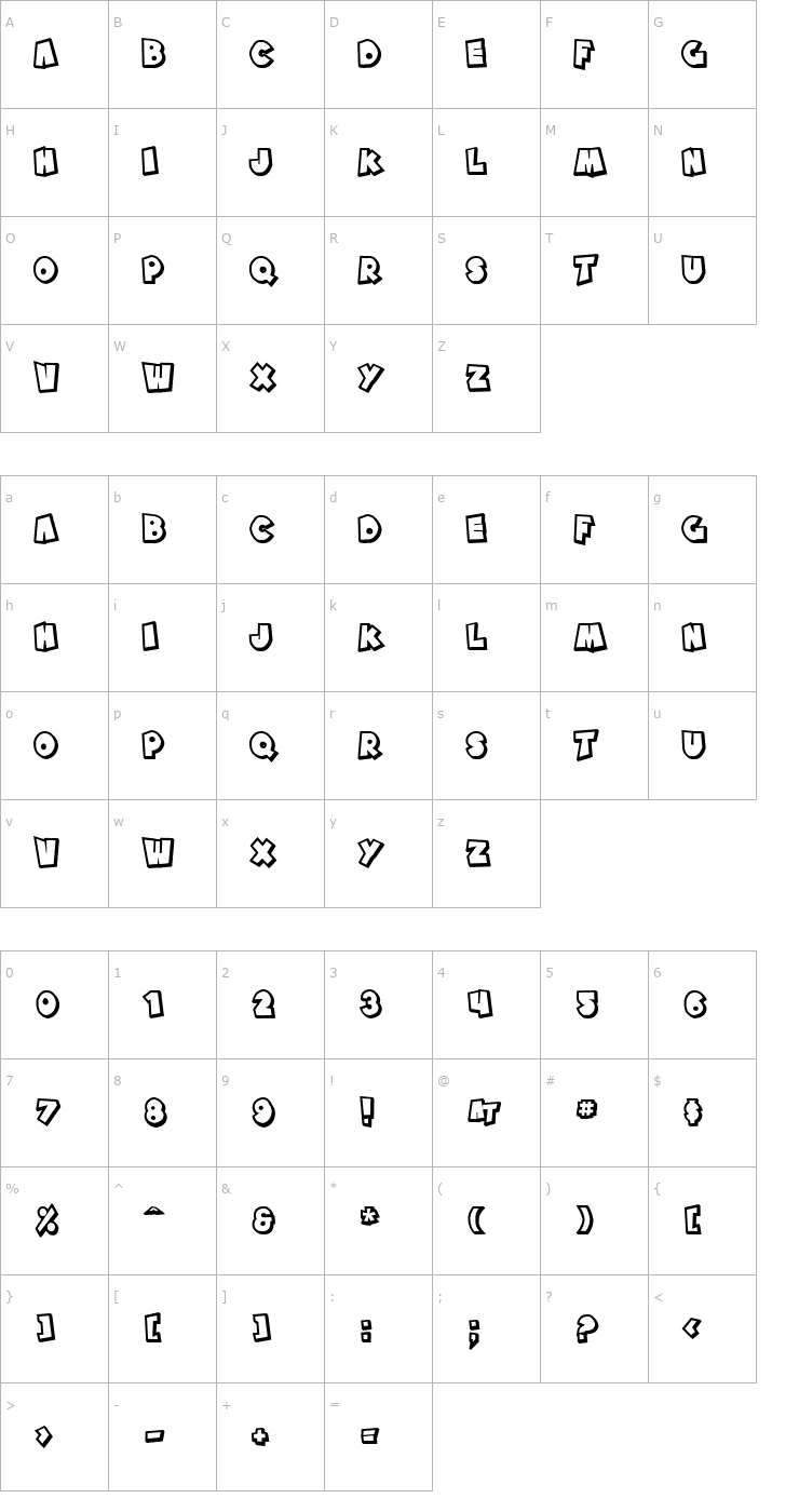 Character Map SF Pale Bottom Shaded Font