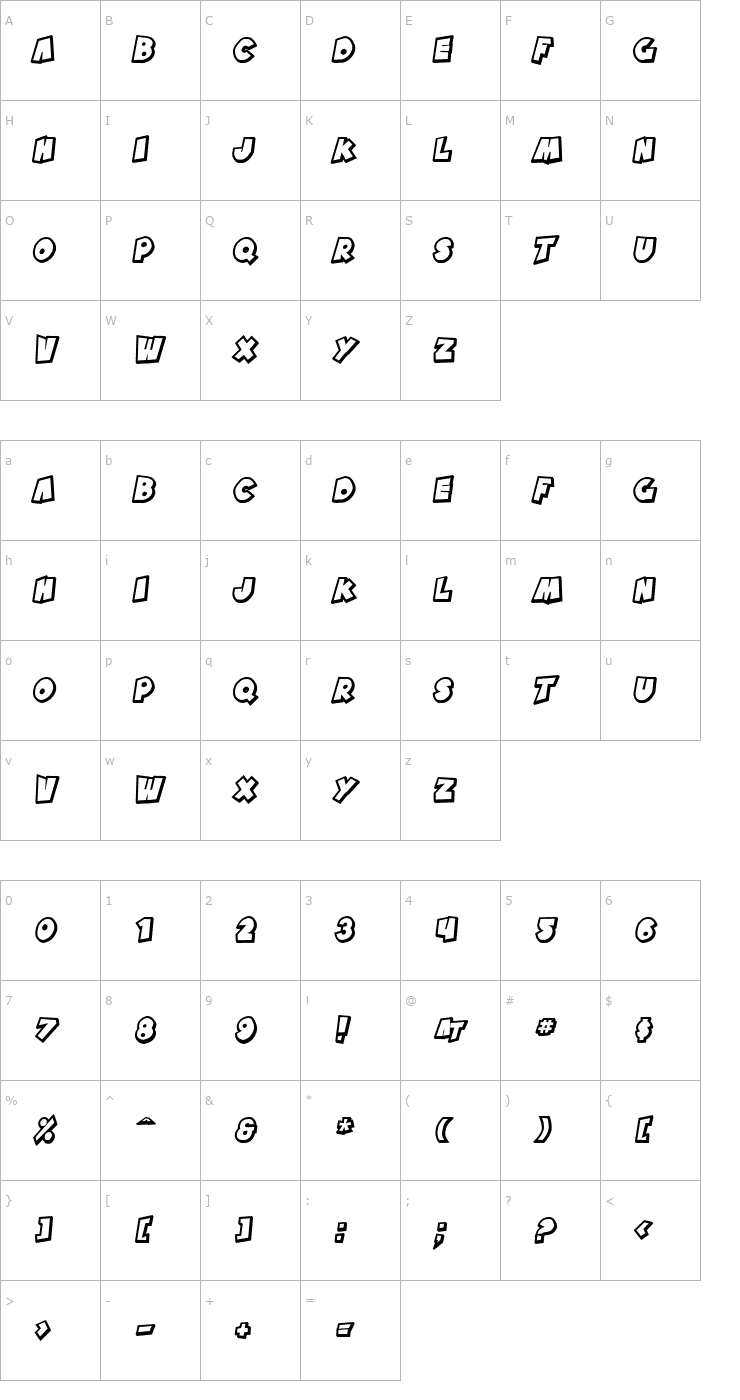 Character Map SF Pale Bottom Shaded Oblique Font