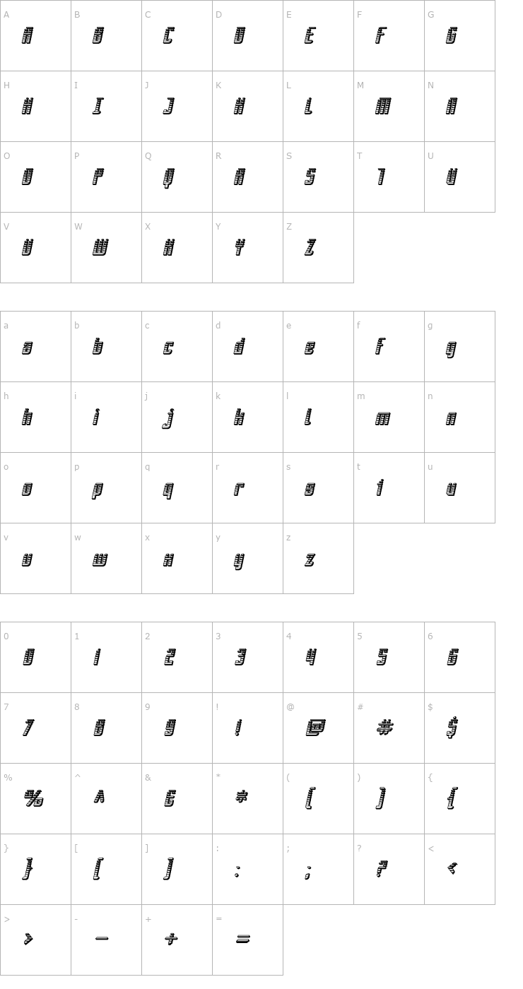 Character Map SF Piezolectric SFX Oblique Font