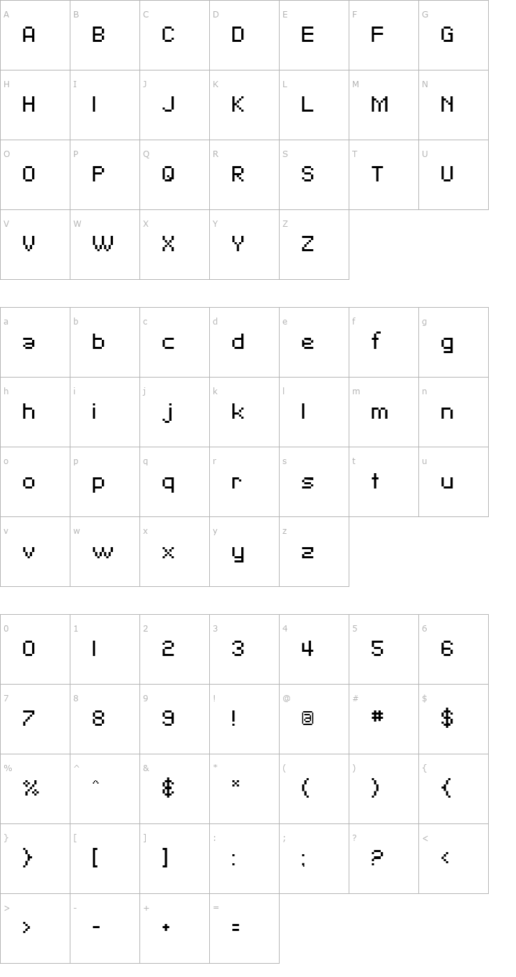 Character Map SF Pixelate Font