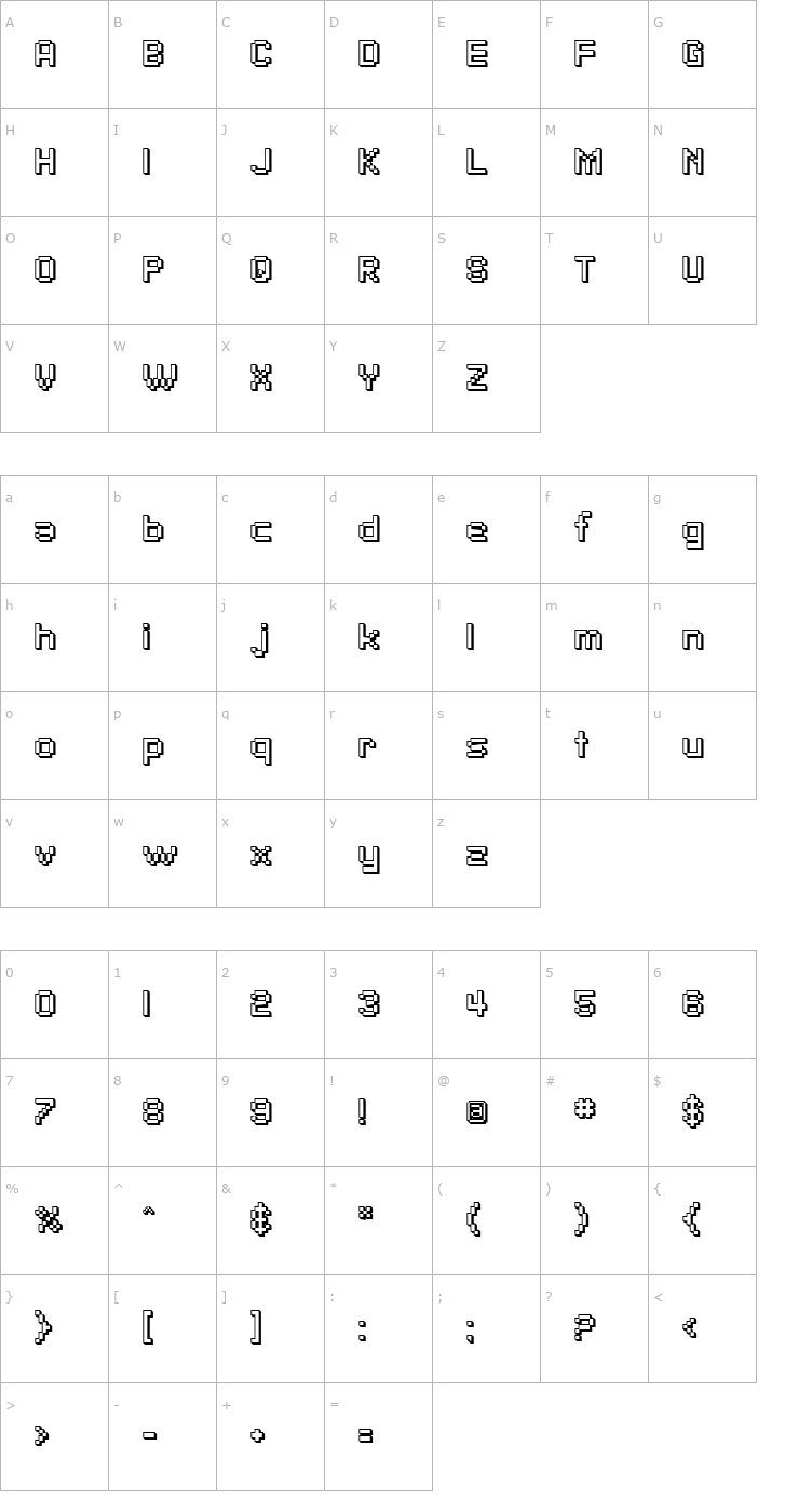 Character Map SF Pixelate Shaded Font