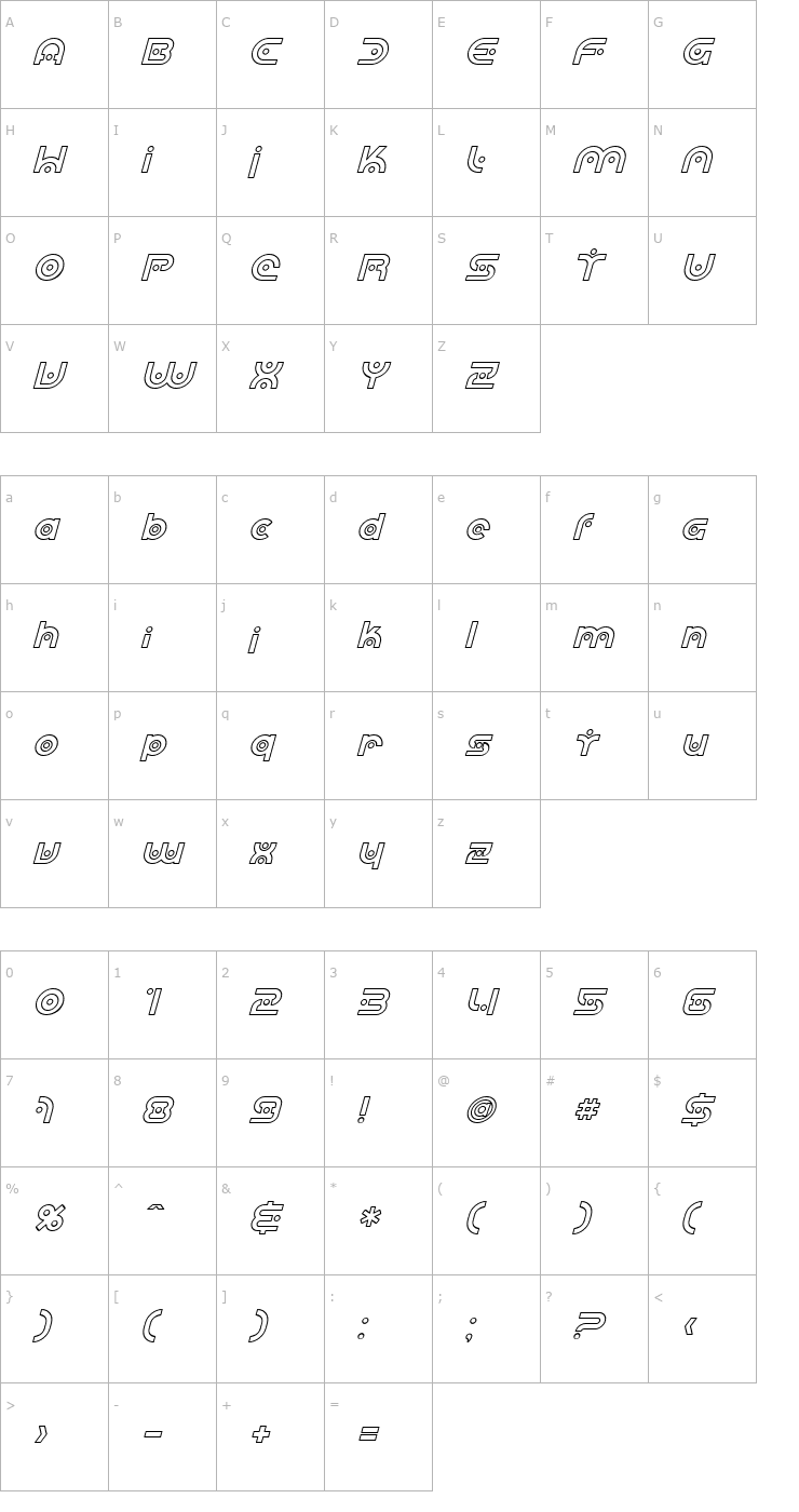 Character Map SF Planetary Orbiter Outline Italic Font