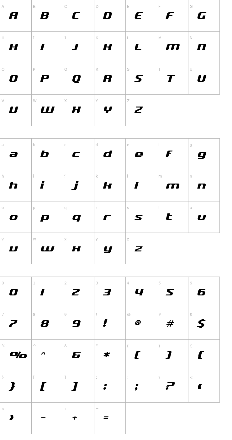 Character Map SF Quartzite Italic Font