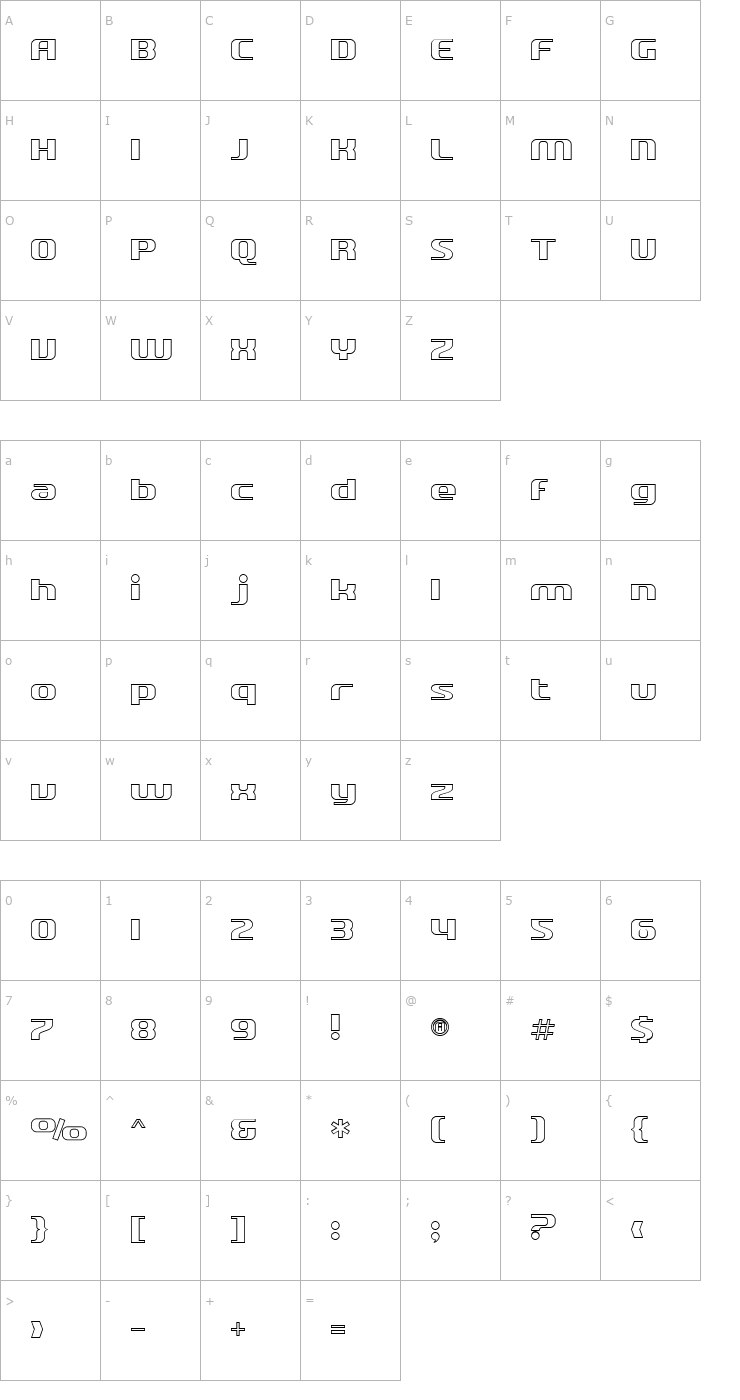 Character Map SF Quartzite Outline Font