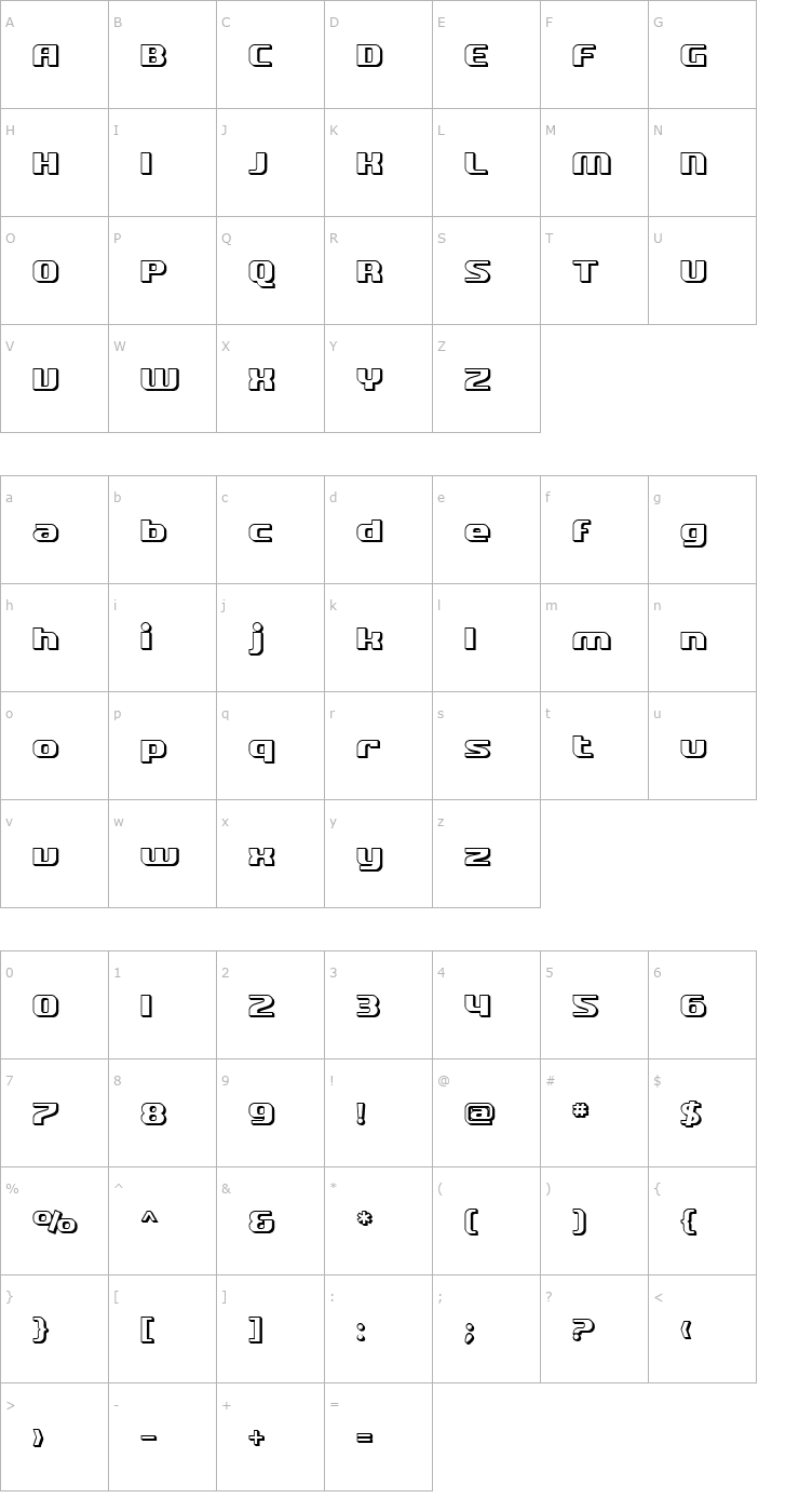 Character Map SF Quartzite Shaded Font