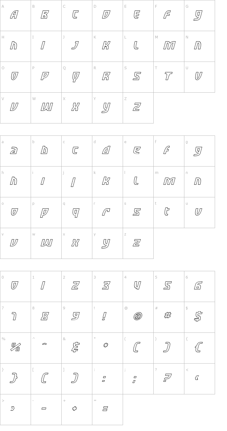 Character Map SF Retroesque Outline Italic Font