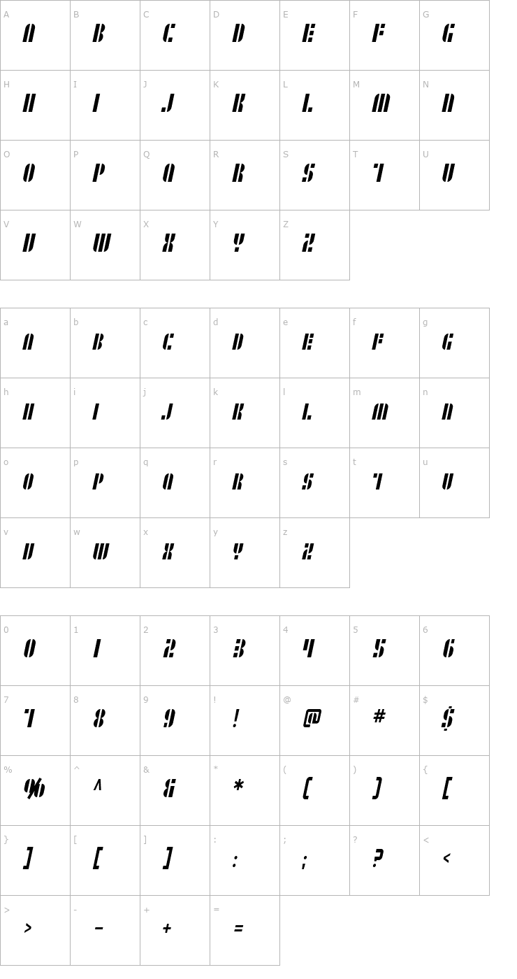 Character Map SF RetroSplice SC Condensed Font