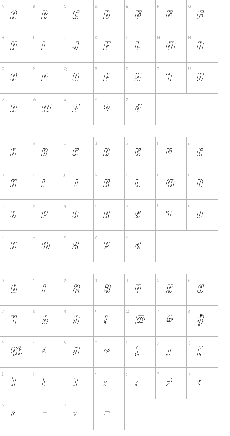 Character Map SF RetroSplice SC Outline Font