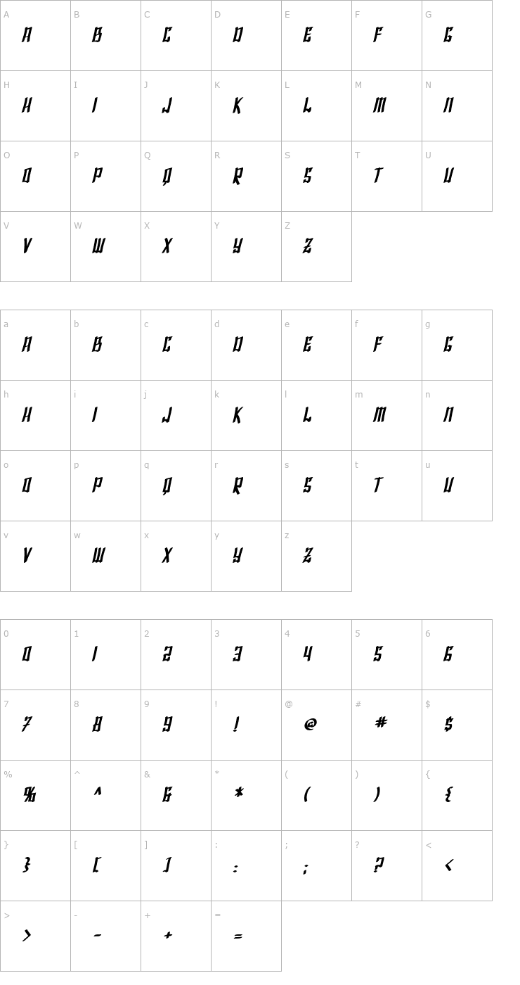 Character Map SF Shai Fontai Bold Oblique Font