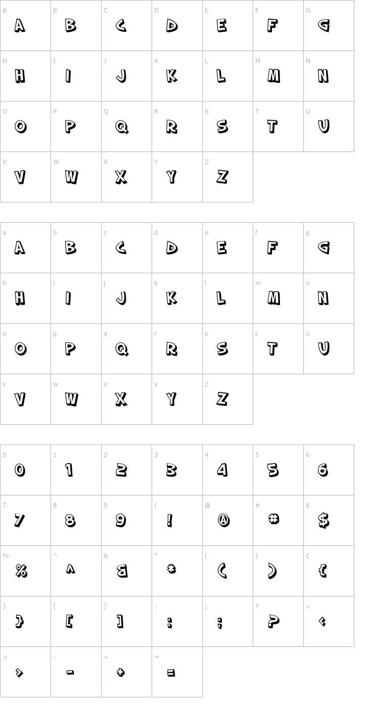 Character Map SF Slapstick Comic Shaded Font