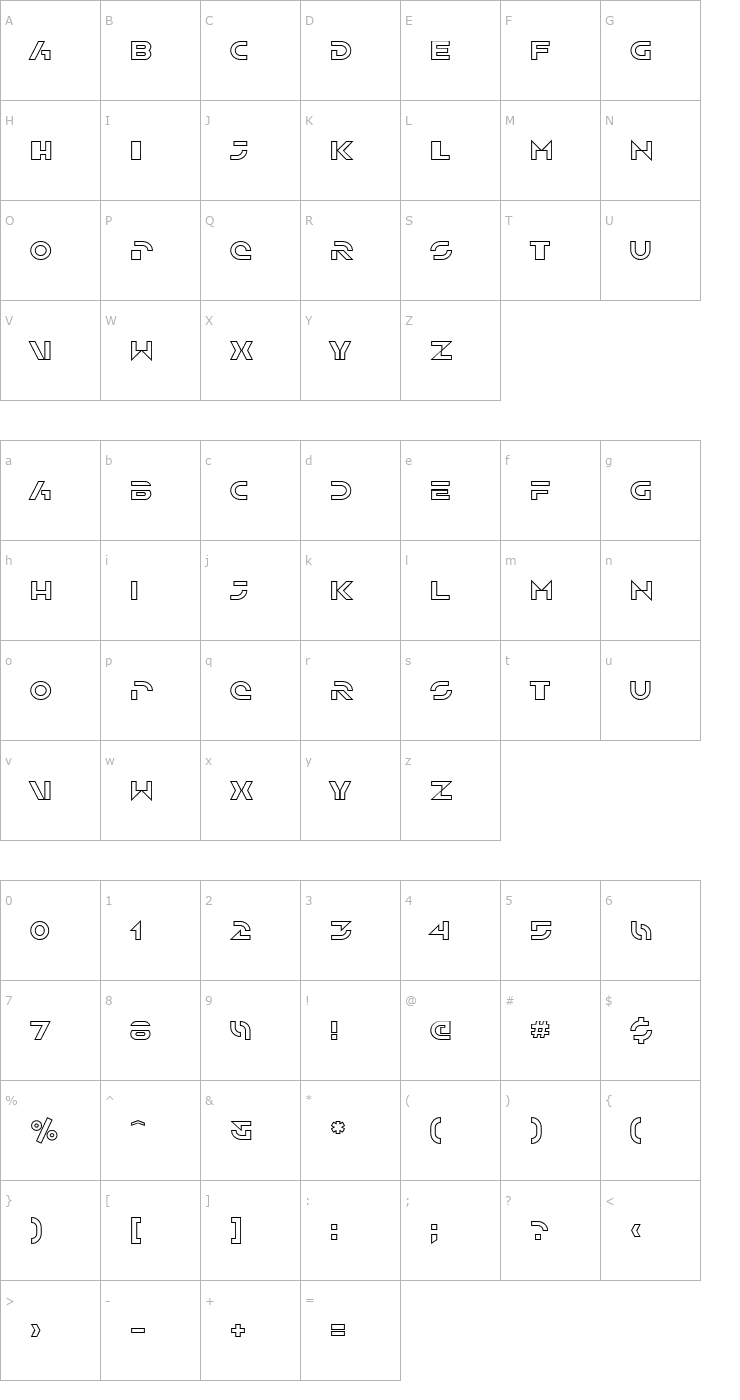 Character Map SF Solar Sailer Outline Font