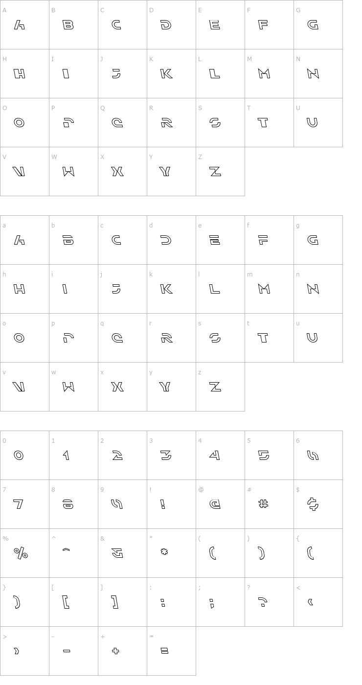 Character Map SF Solar Sailer Outline Italic Font