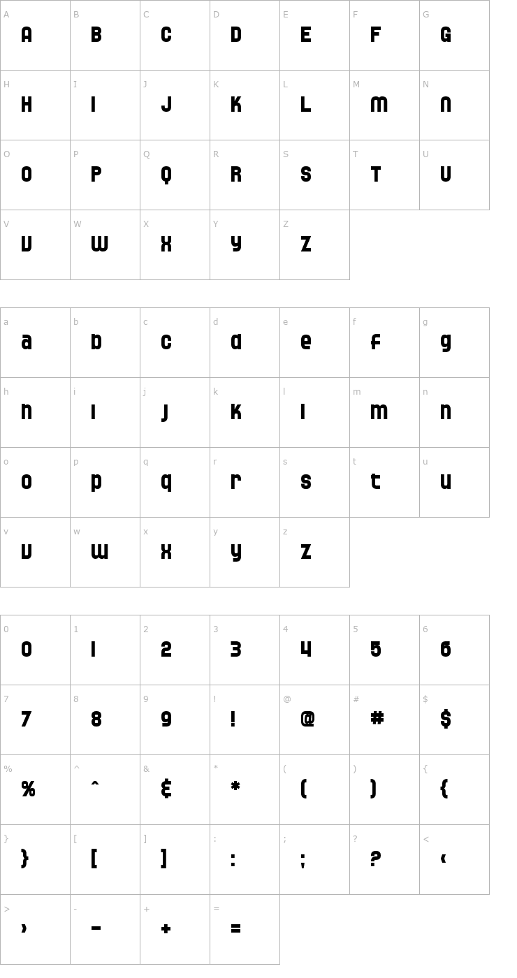 Character Map SF Speedwaystar Bold Font