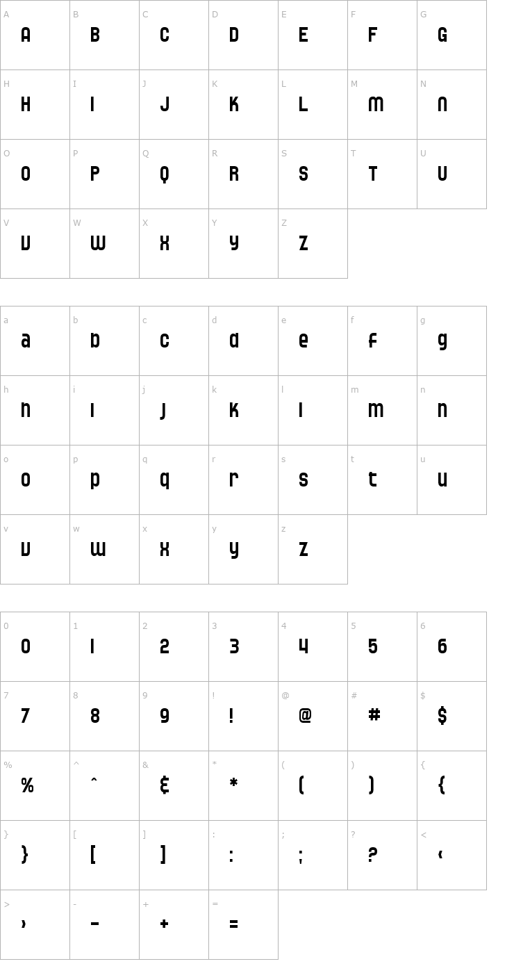 Character Map SF Speedwaystar Condensed Font