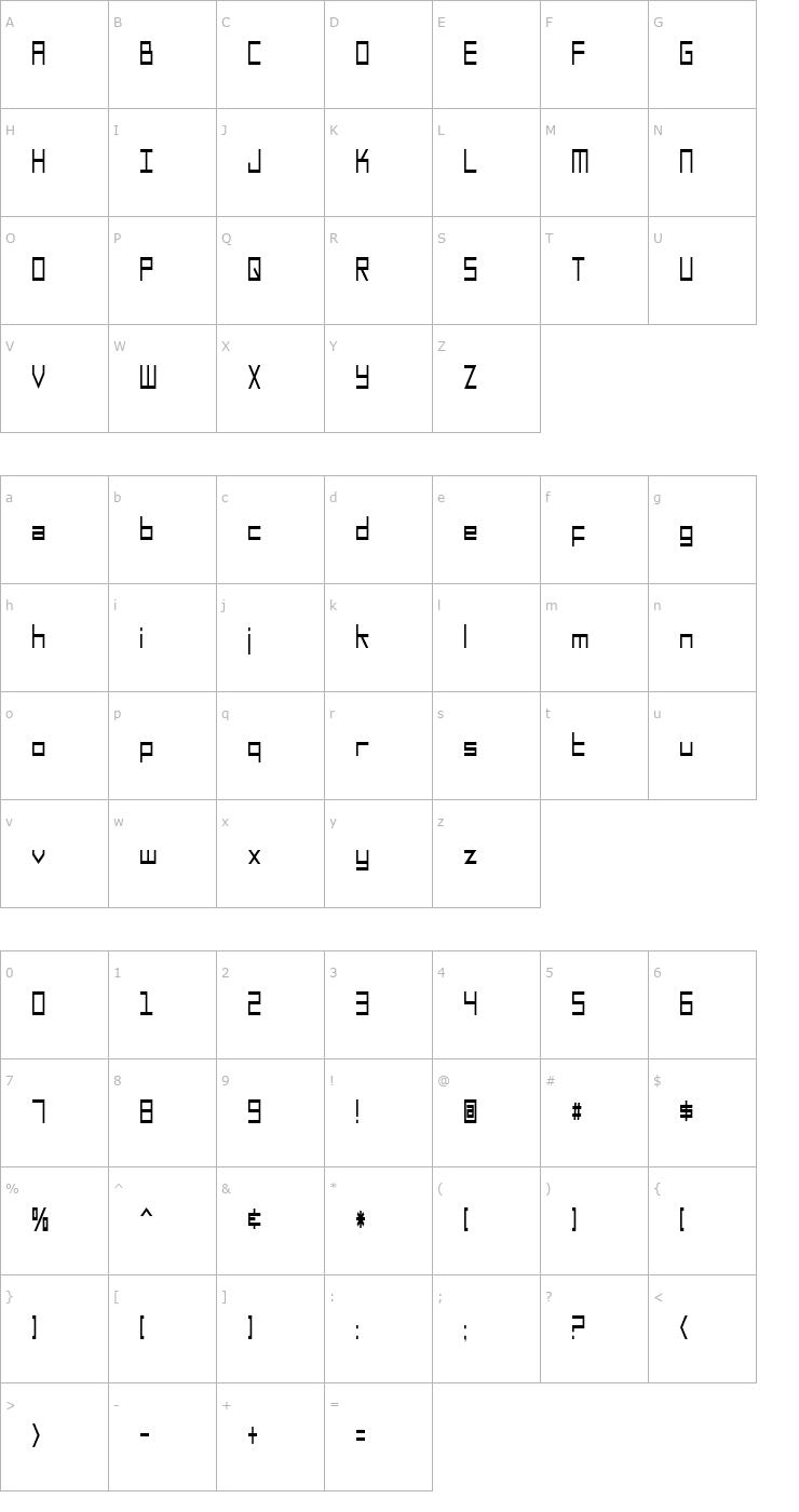 Character Map SF Square Head Condensed Font