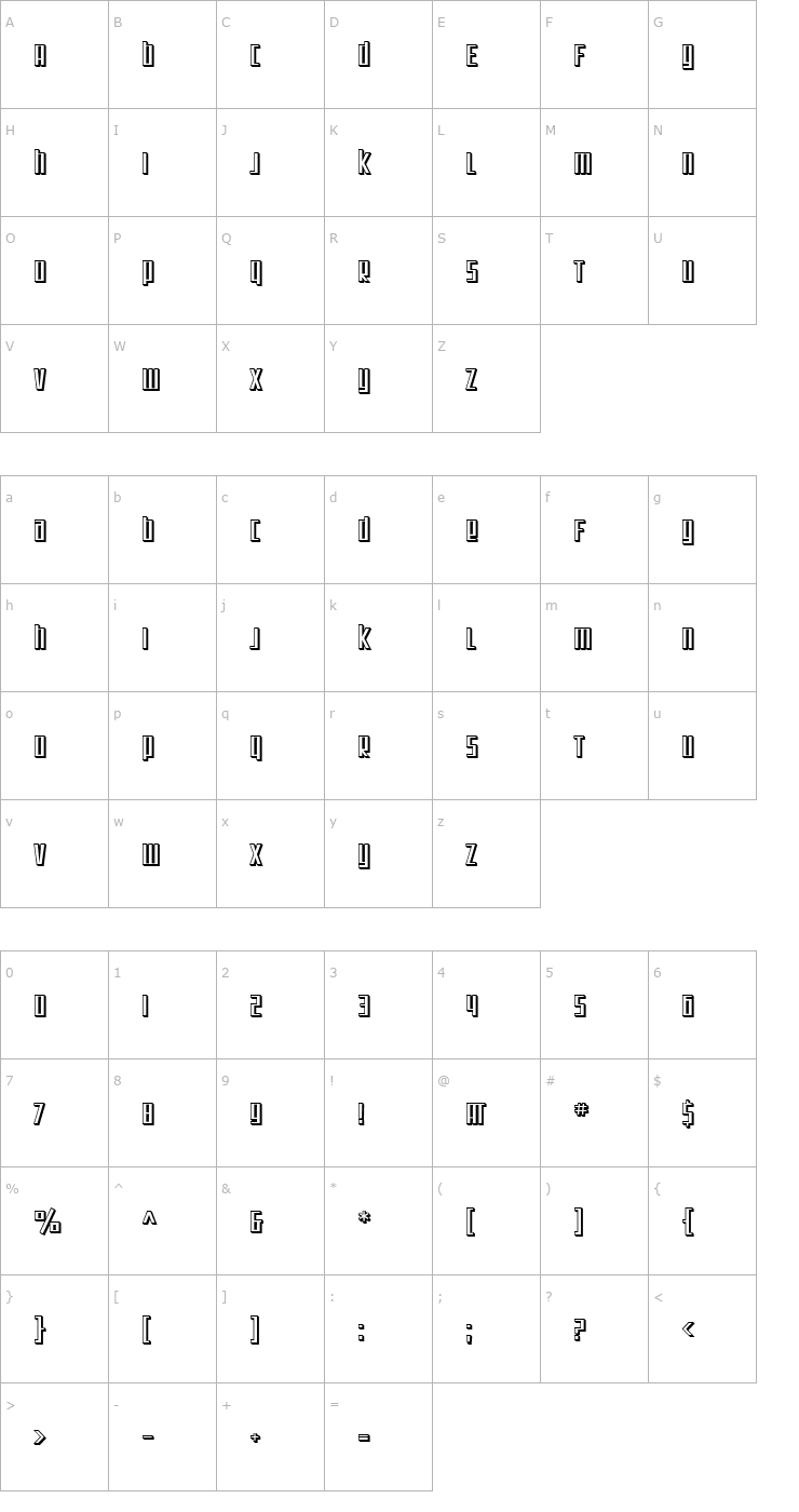 Character Map SF Square Root Shaded Font