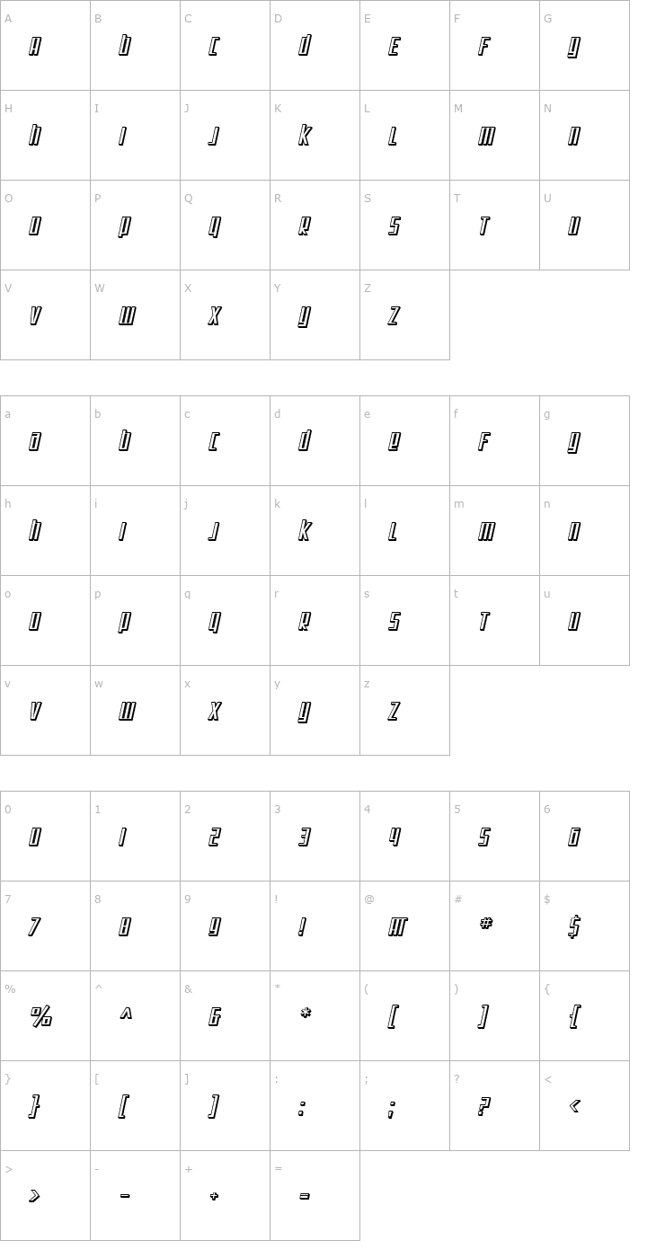 Character Map SF Square Root Shaded Oblique Font