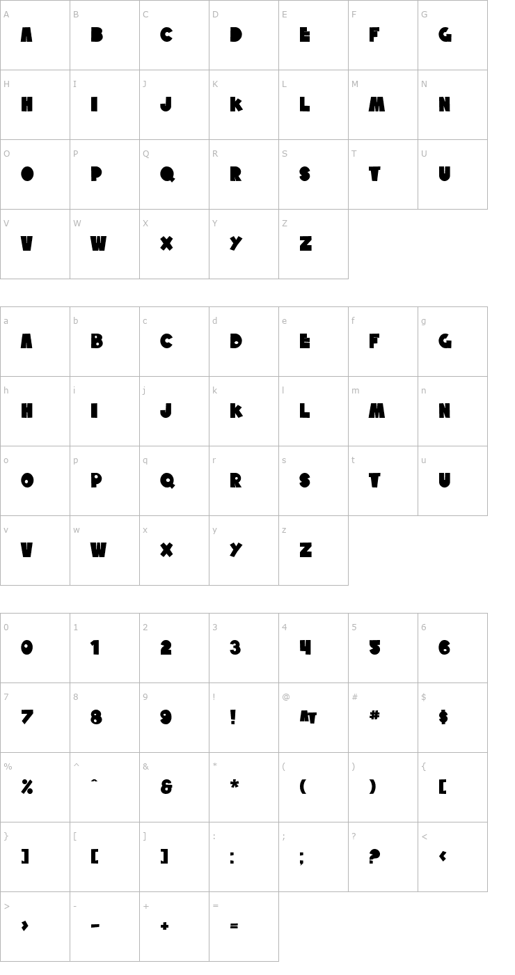 Character Map SF Tattle Tales Bold Font