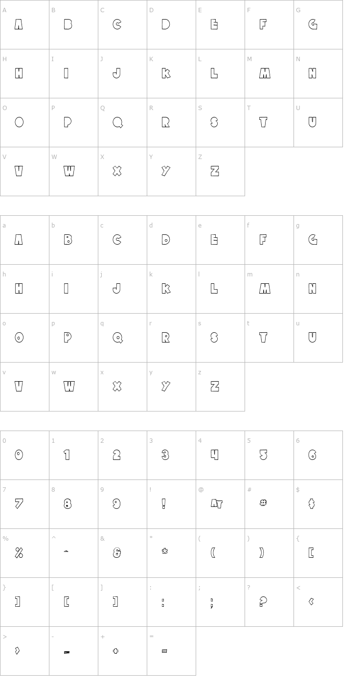 Character Map SF Tattle Tales Outline Font