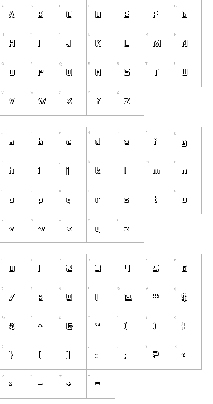 Character Map SF Theramin Gothic Shaded Font