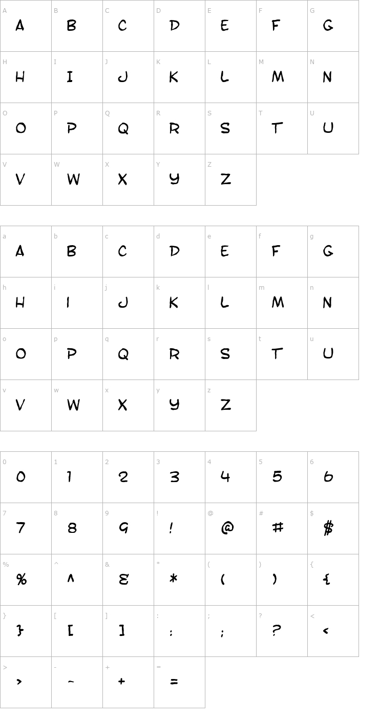 Character Map SF Toontime Blotch Font