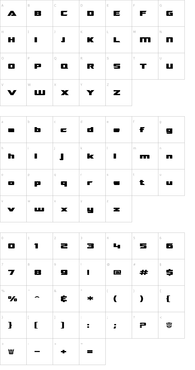 Character Map SF TransRobotics Extended Bold Font