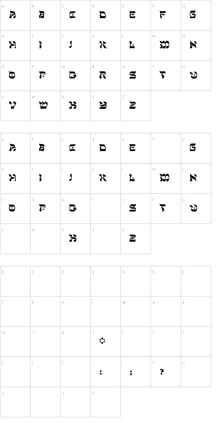 Character Map Shalom-Light Font