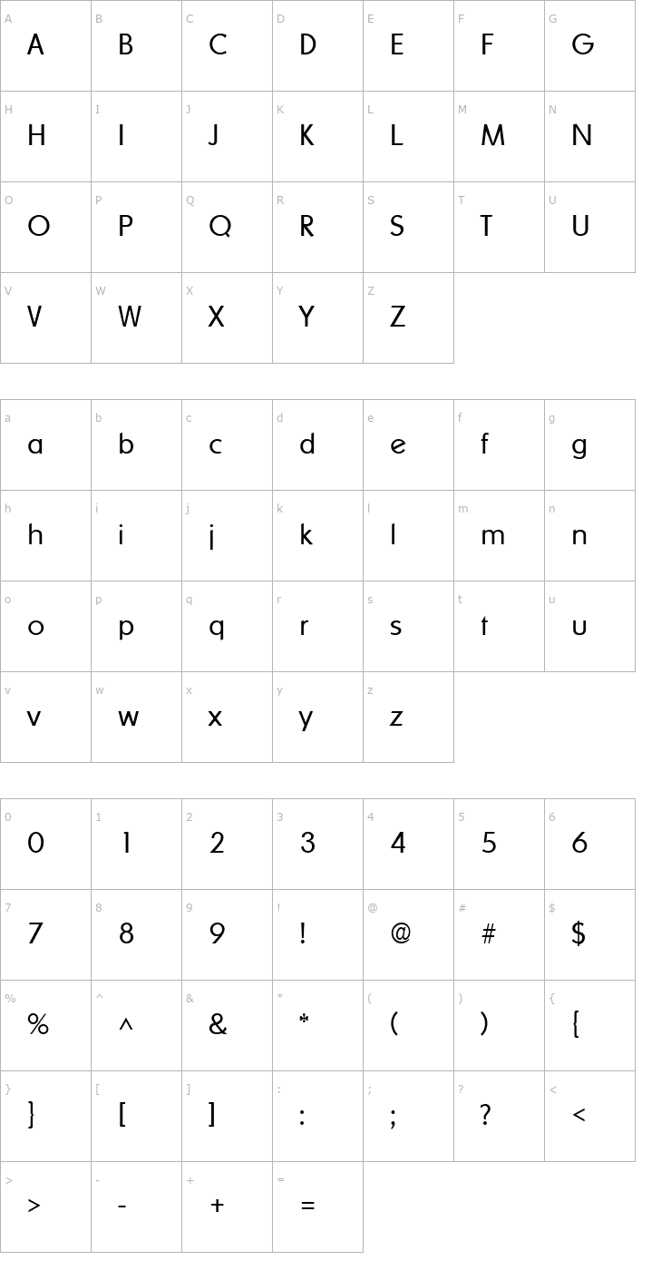 Character Map Sharnay Light Font