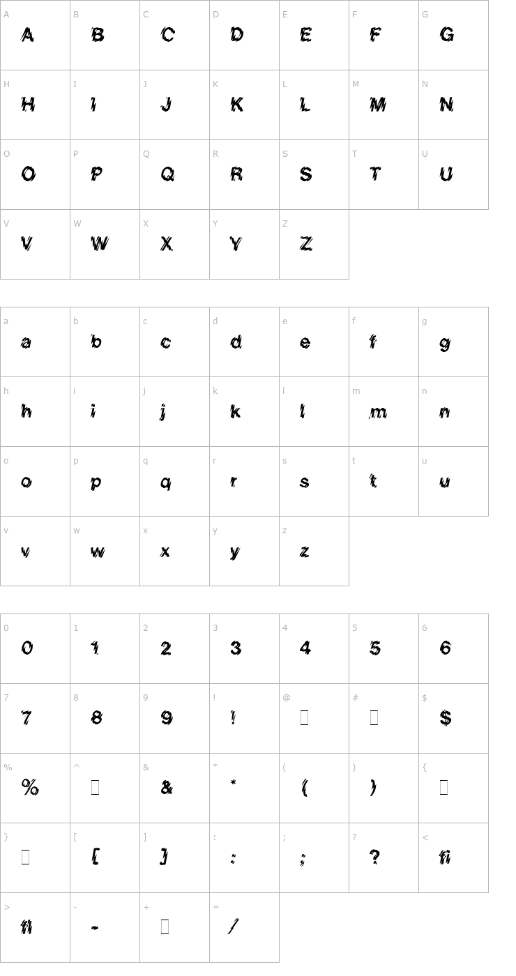 Character Map Shatter LET Plain1.0 Font