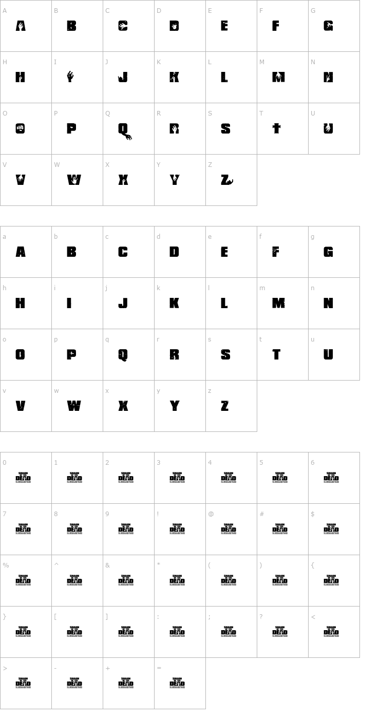 Character Map Shaun of the Dead Font