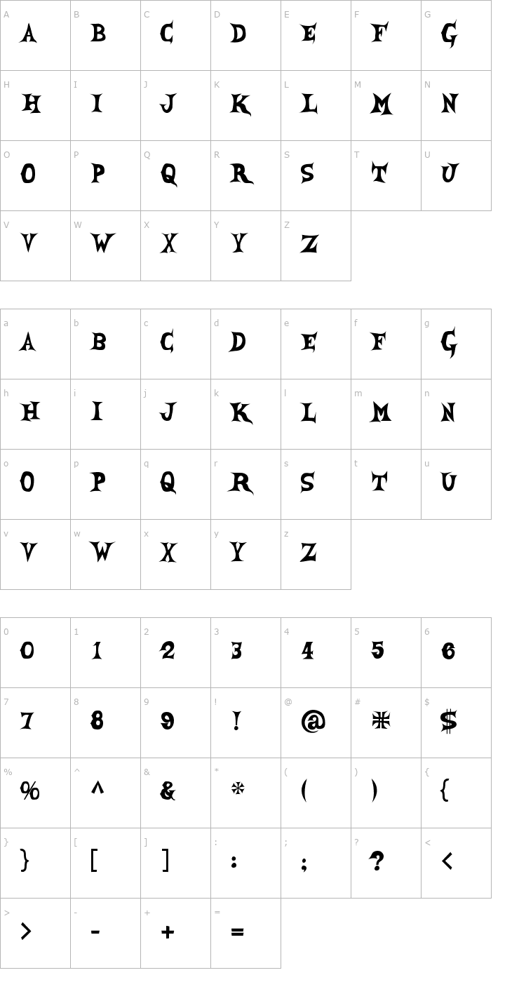 Character Map She Creature Font