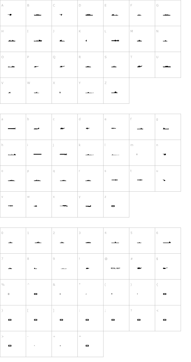 Character Map Ships Font