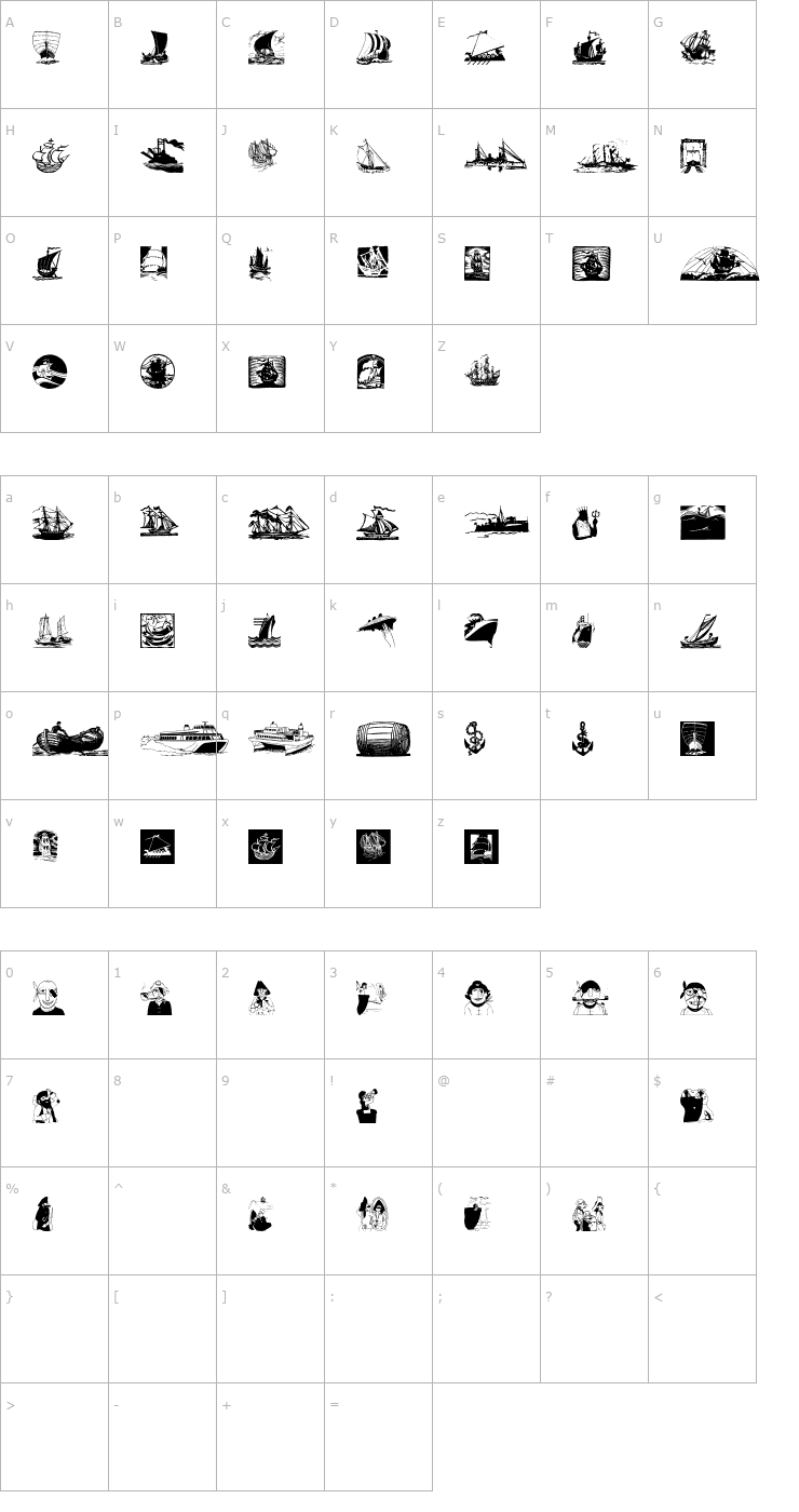 Character Map ShipsNBoats Font