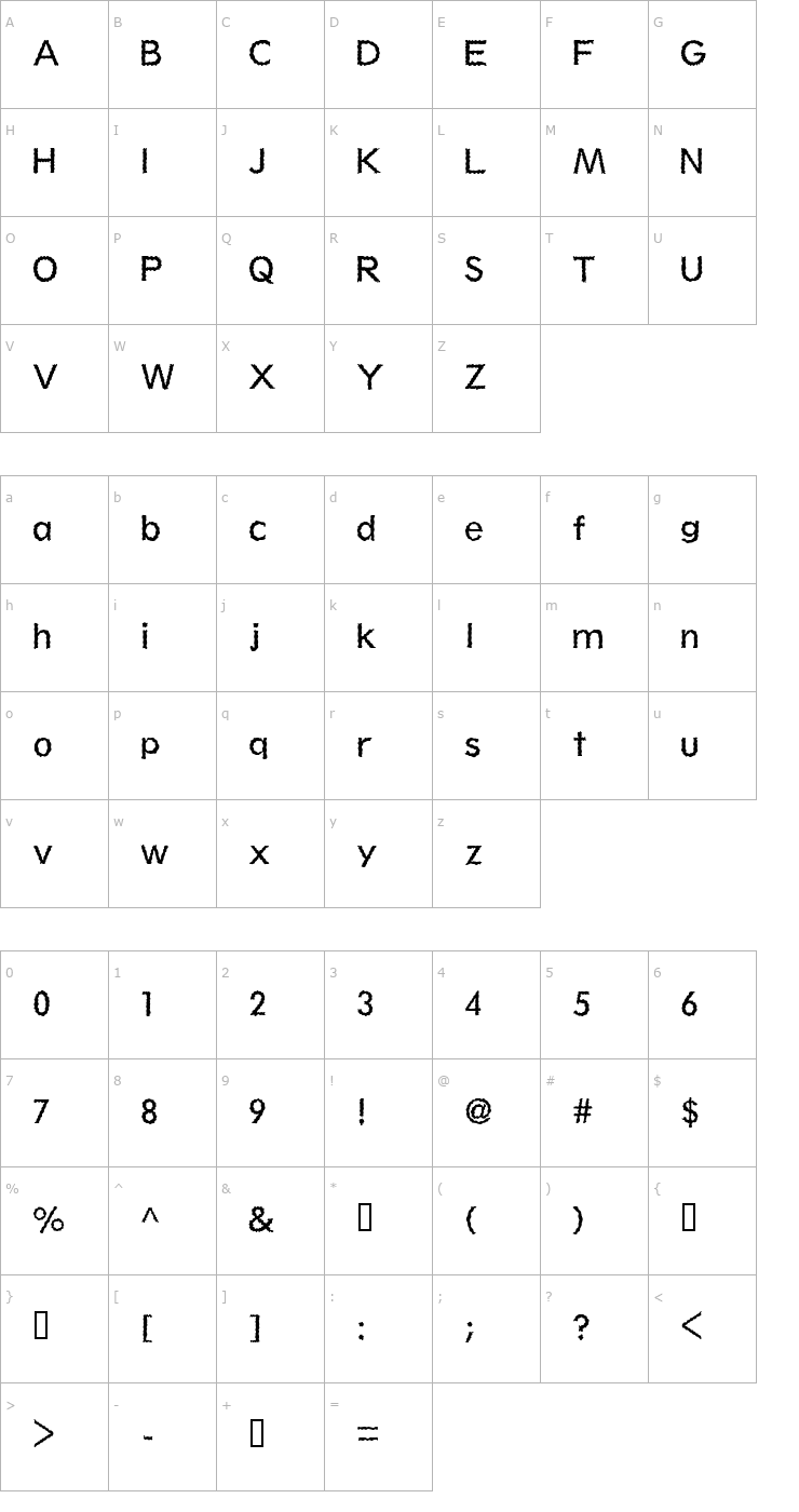 Character Map Shiver Font