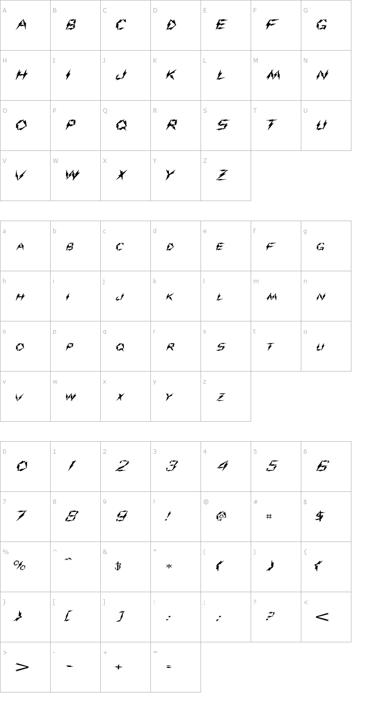 Character Map ShockExtended Plain Font