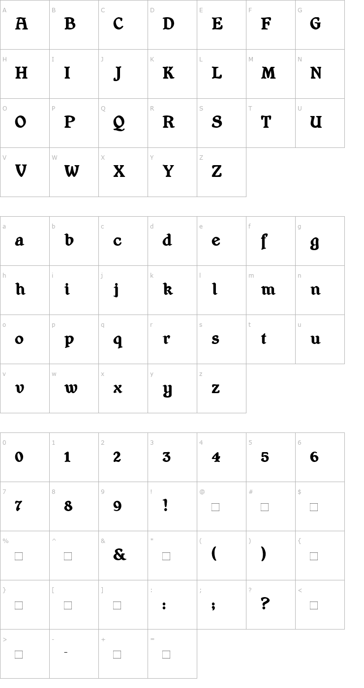 Character Map Shrewsbury Bold Font